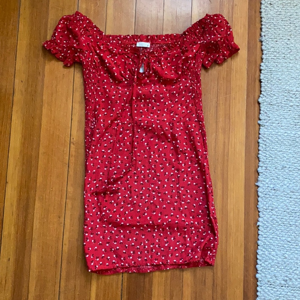 Smocked Puff Sleeve Red Mini Dress